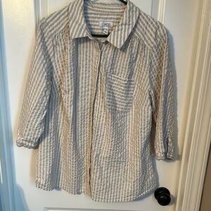 Denim&Co Beige and White Striped Top